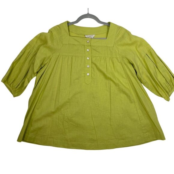 Sandro Sportswear square neck 3/4 sleeve linen blend popover blouse women’s L - Picture 1 of 10